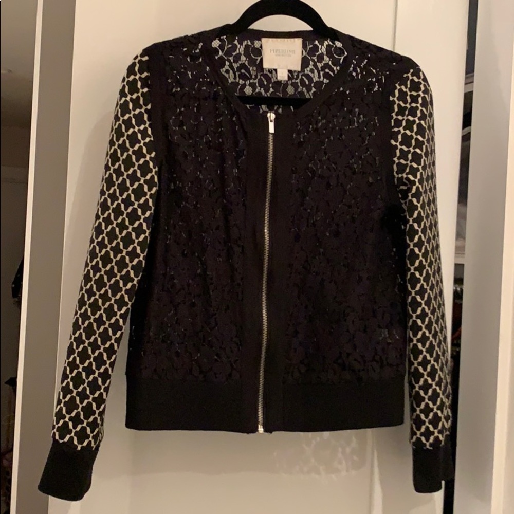 Piperlime Collection black lace bomber jacket